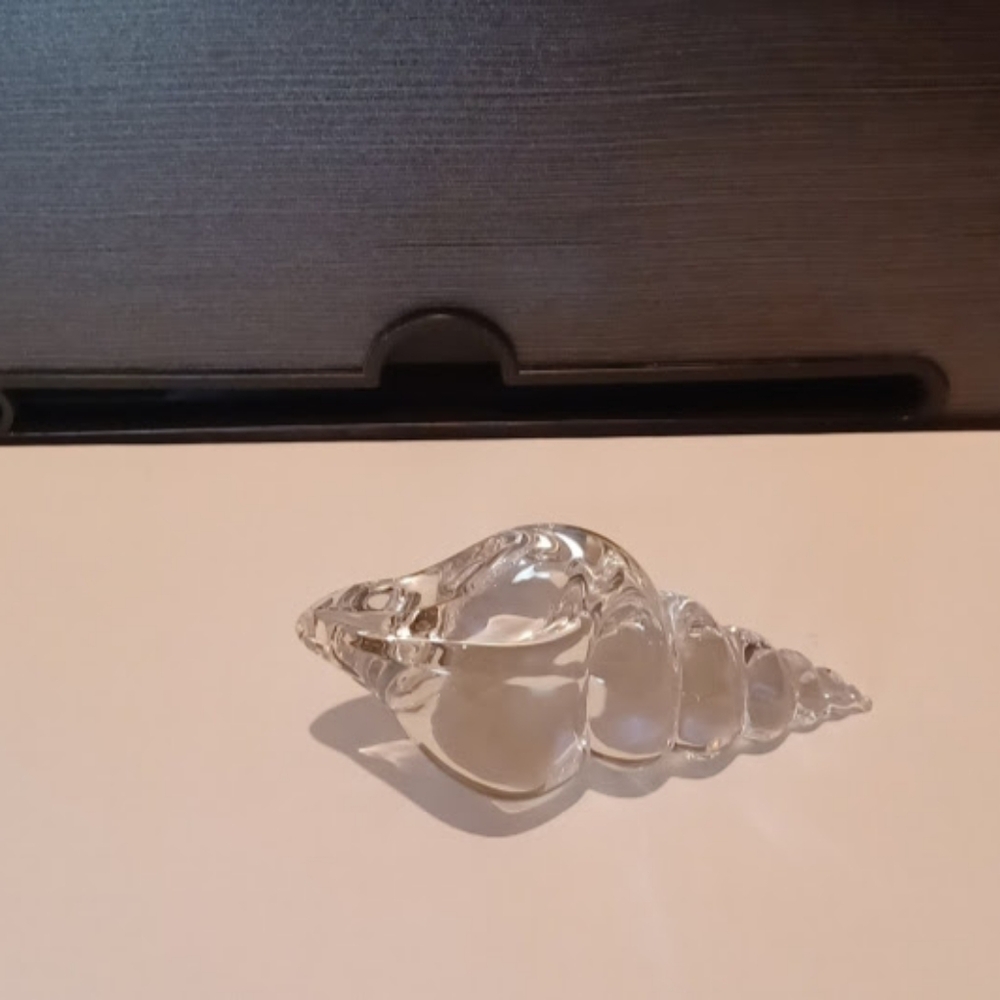 Vtg Clear Saint Louis Crystal Conch Shell Paperweight Figurine-Label/Etched Mark